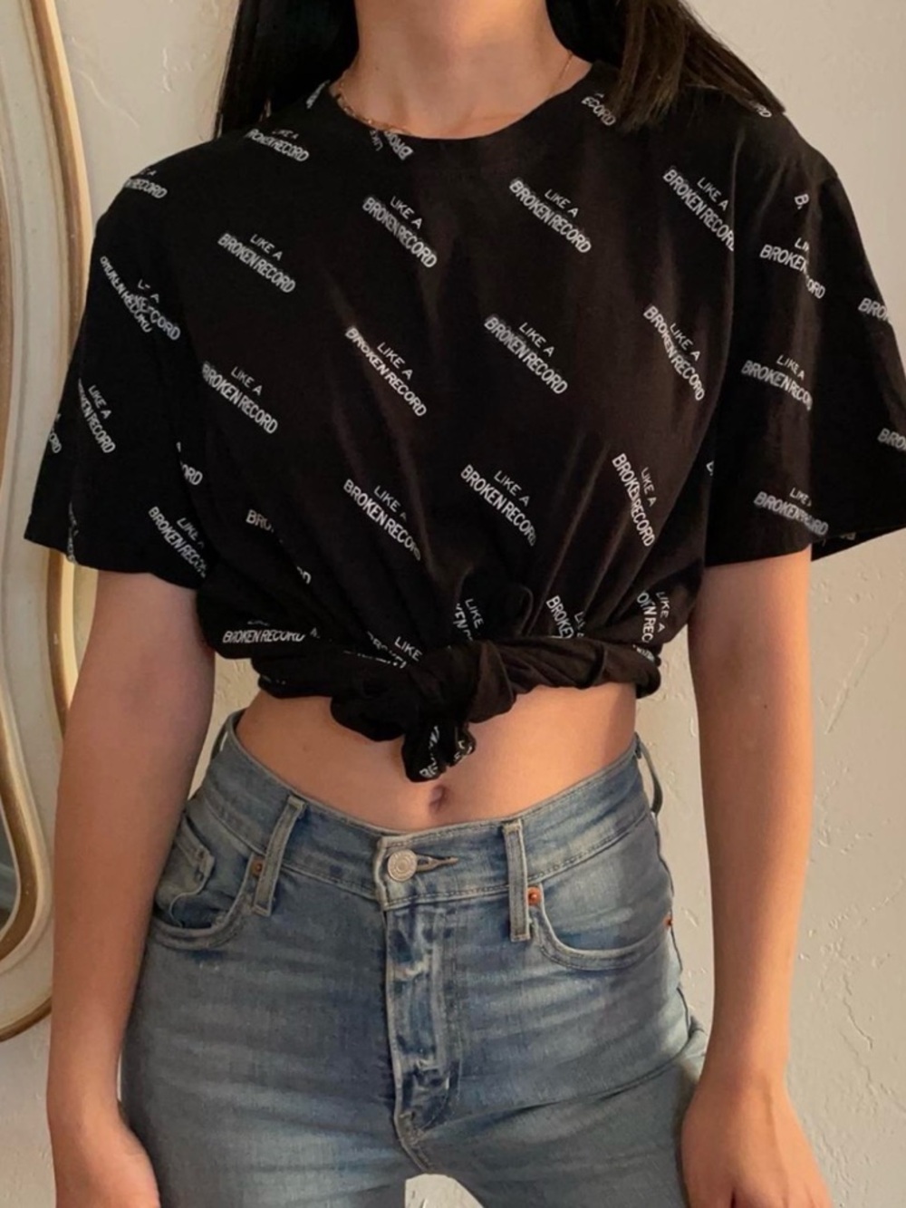 Motel Rocks Oversized Black Graphic Tee Like a Broken Record NWT SIZE S